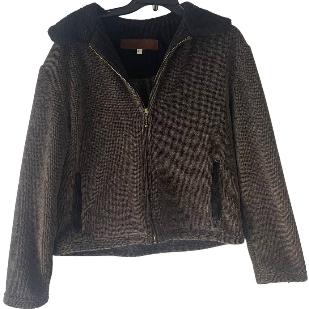 Dakini Women's Size Large Brown Fleece Full Zip Sweater Jacket